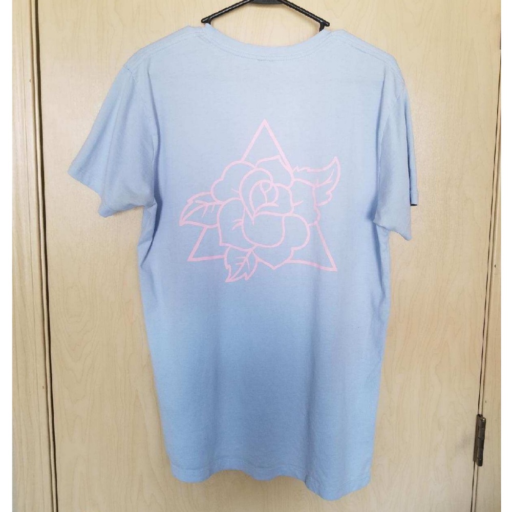 Sky blue edgy shirt with pink roses